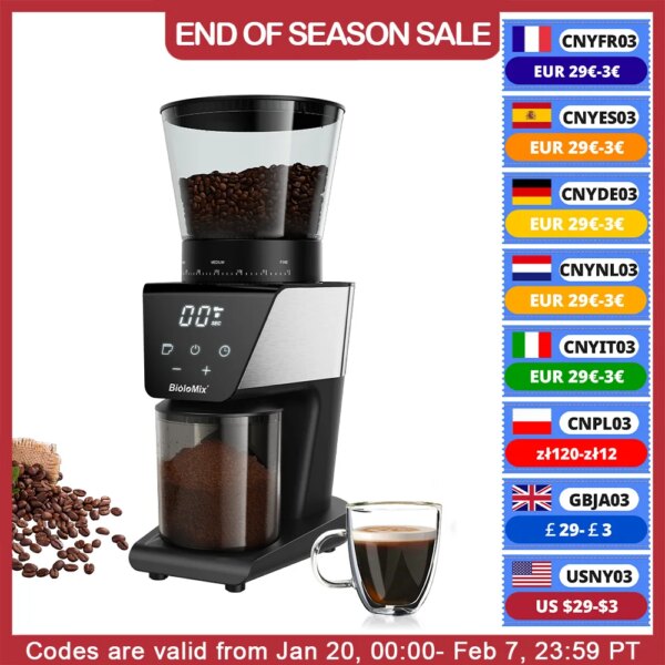Biolomix Automatische Burr Molen Elektrische Koffiemolen Met 30 Versnellingen Voor Espresso